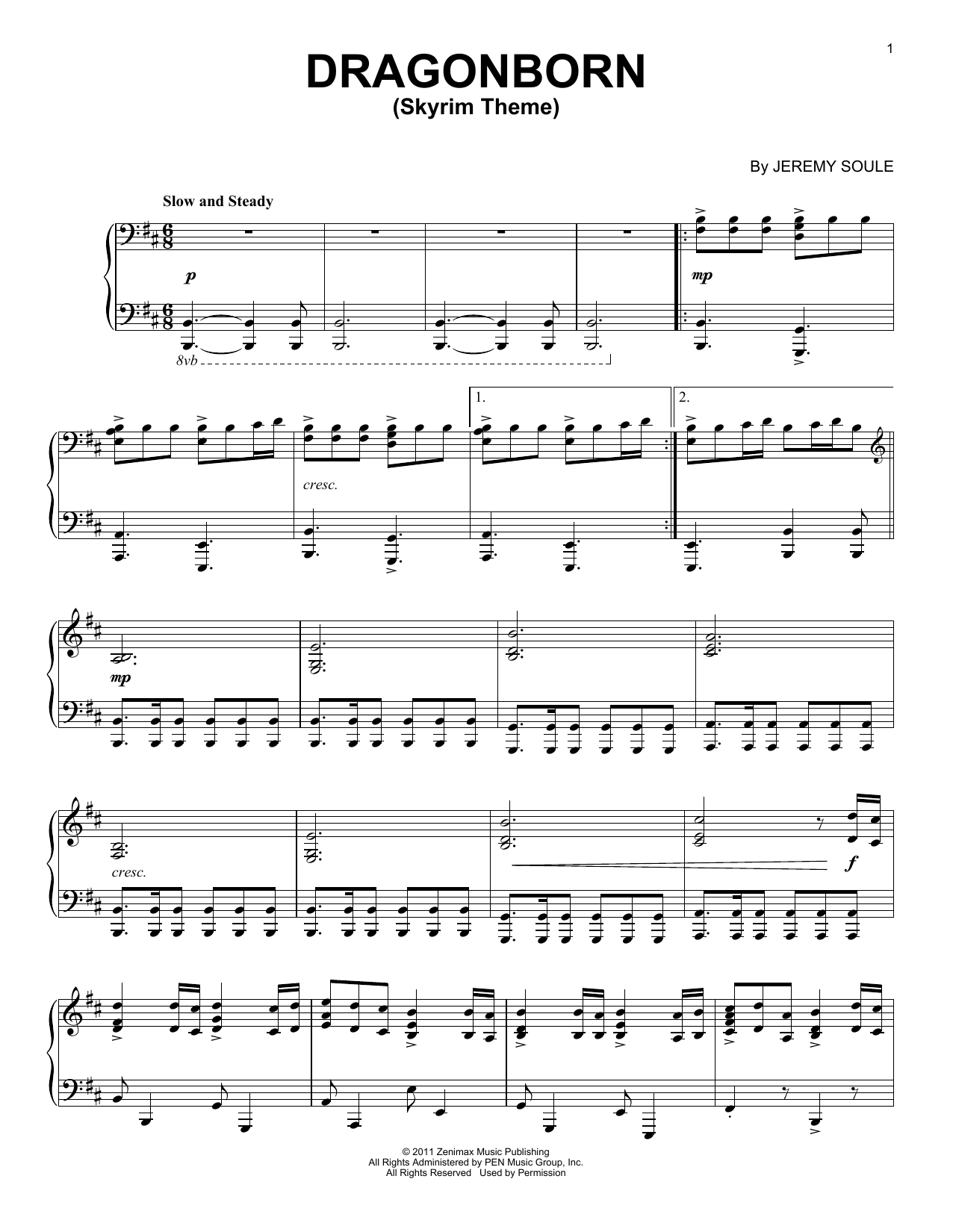 Jeremy Soule Dragonborn (Skyrim Theme) Sheet Music Notes & Chords for Alto Sax Solo - Download or Print PDF