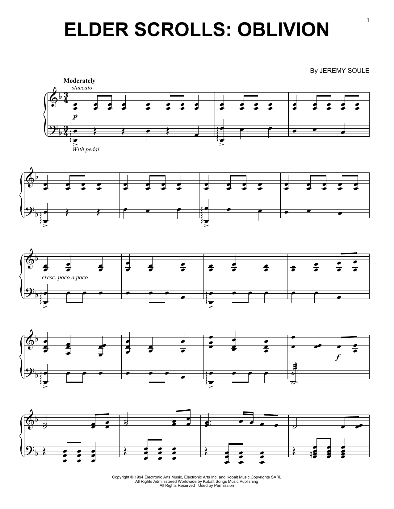 Jeremy Soule Elder Scrolls IV: Oblivion Sheet Music Notes & Chords for Piano - Download or Print PDF
