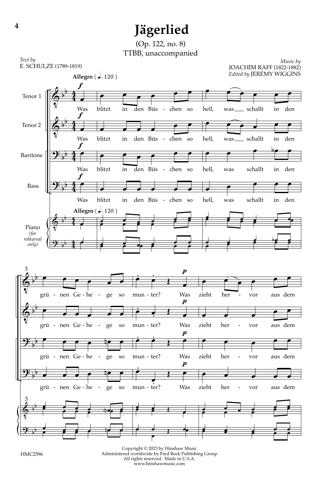 Jeremy Wiggins Jägerlied Sheet Music Notes & Chords for TTBB Choir - Download or Print PDF