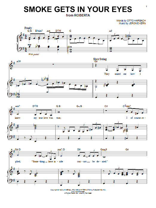 Jeri Southern Smoke Gets In Your Eyes Sheet Music Notes & Chords for Piano & Vocal - Download or Print PDF