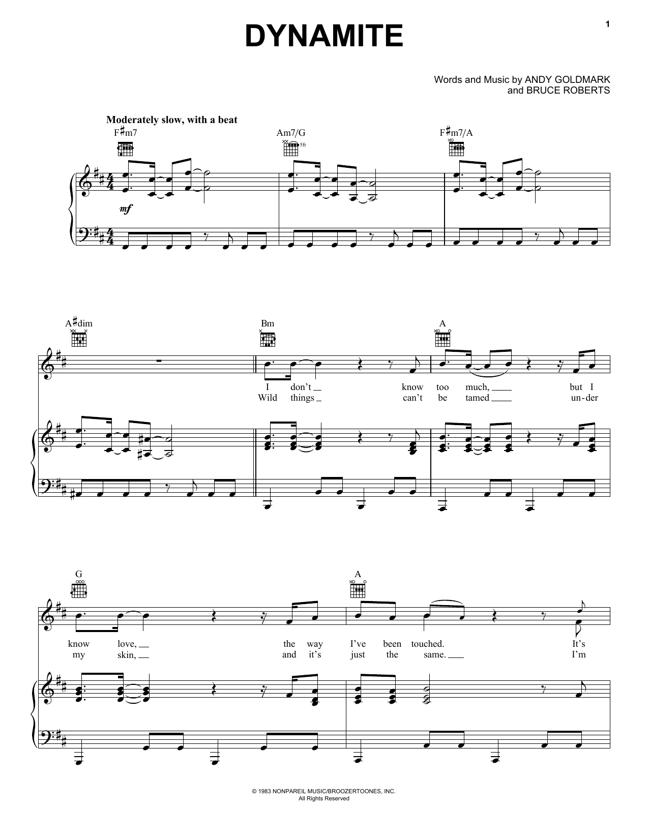 Jermaine Jackson Dynamite Sheet Music Notes & Chords for Piano, Vocal & Guitar Chords (Right-Hand Melody) - Download or Print PDF