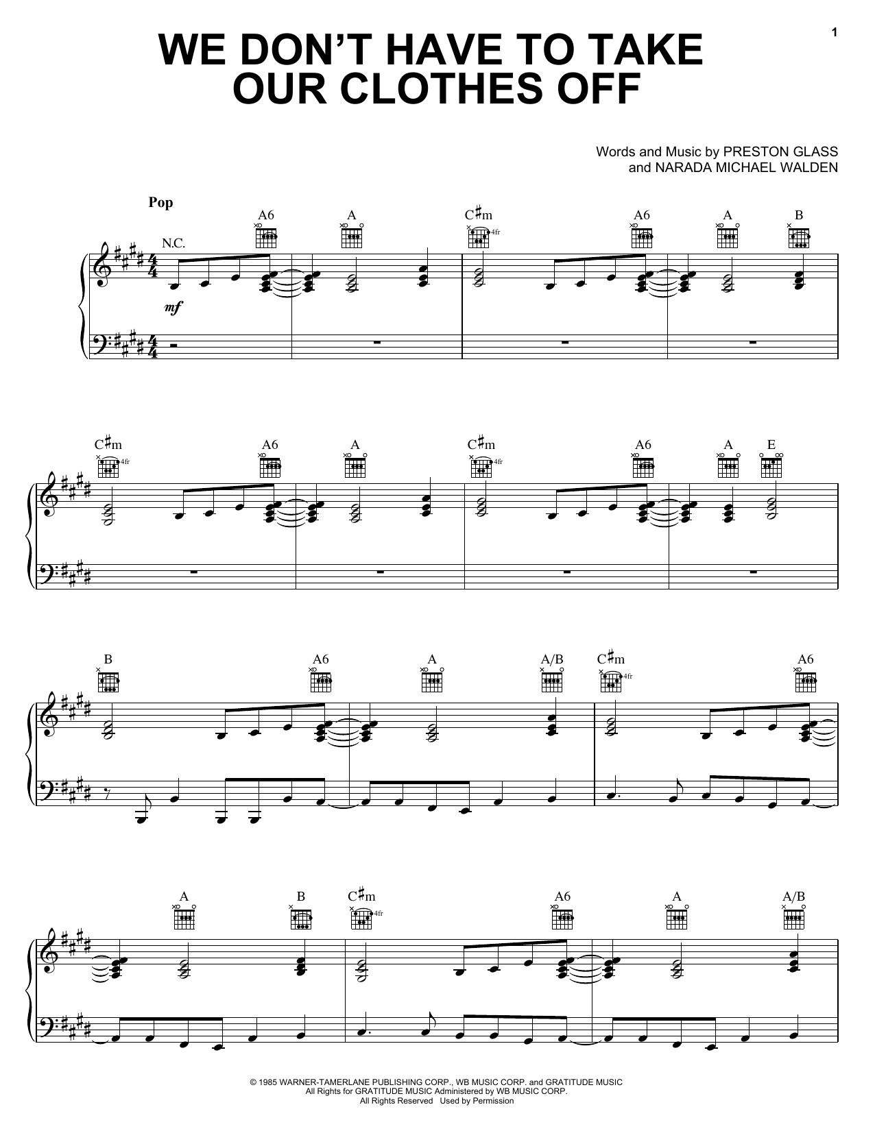 Jermaine Stewart We Don't Have To Take Our Clothes Off Sheet Music Notes & Chords for Piano, Vocal & Guitar (Right-Hand Melody) - Download or Print PDF