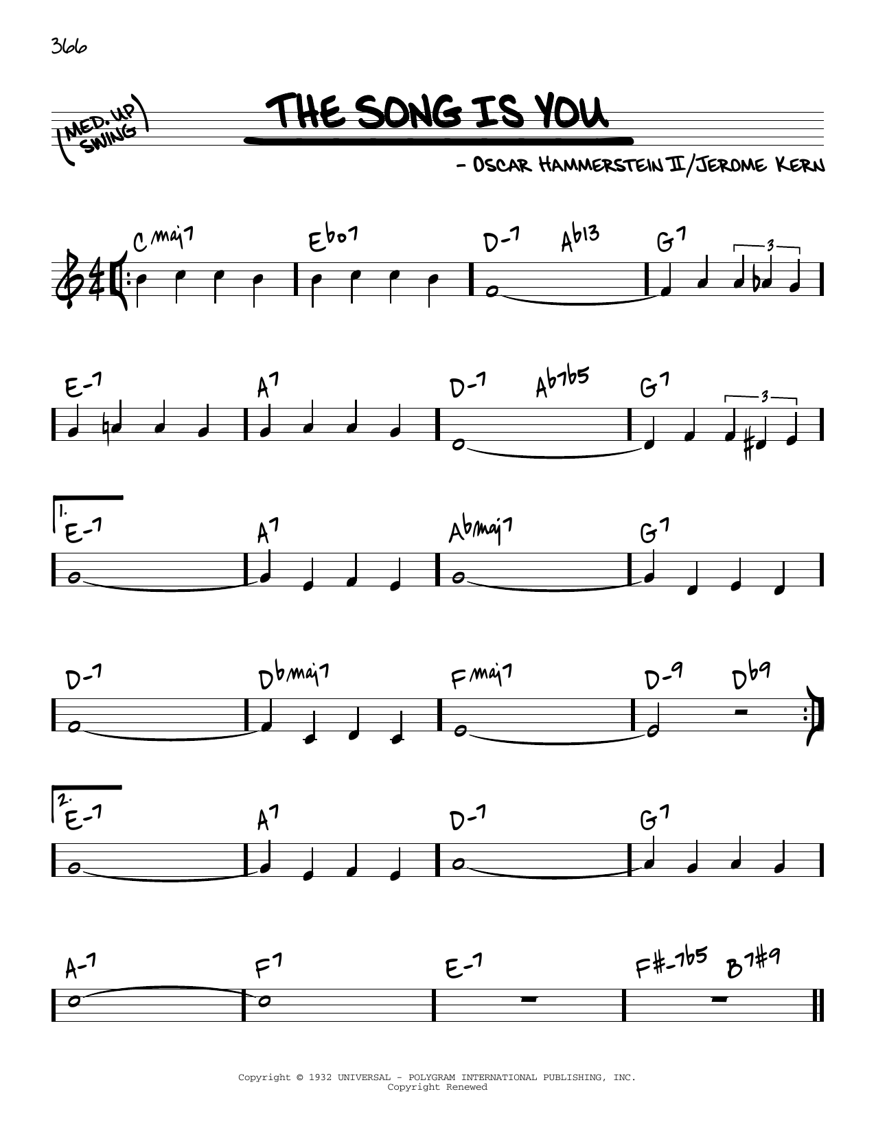 Jerome Kern and Oscar Hammerstein II The Song Is You [Reharmonized version] (arr. Jack Grassel) Sheet Music Notes & Chords for Real Book – Melody & Chords - Download or Print PDF