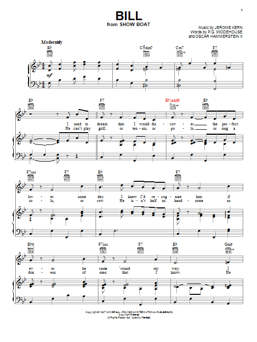 Jerome Kern Bill Sheet Music Notes & Chords for Melody Line, Lyrics & Chords - Download or Print PDF