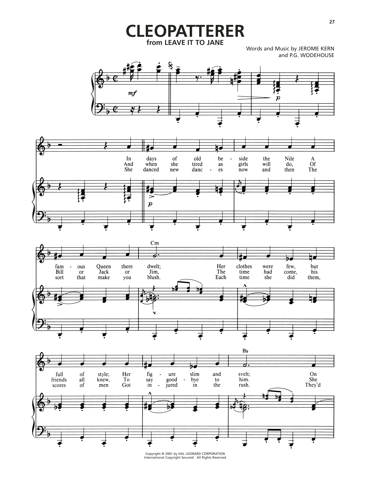 Jerome Kern Cleopatterer (from Leave It To Jane) Sheet Music Notes & Chords for Piano, Vocal & Guitar Chords (Right-Hand Melody) - Download or Print PDF