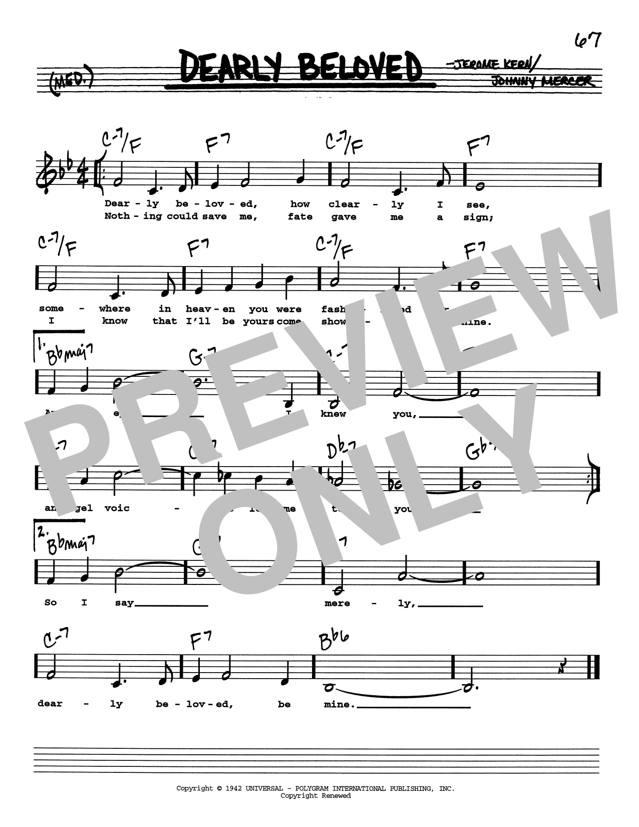 Jerome Kern Dearly Beloved (Low Voice) Sheet Music Notes & Chords for Real Book – Melody, Lyrics & Chords - Download or Print PDF