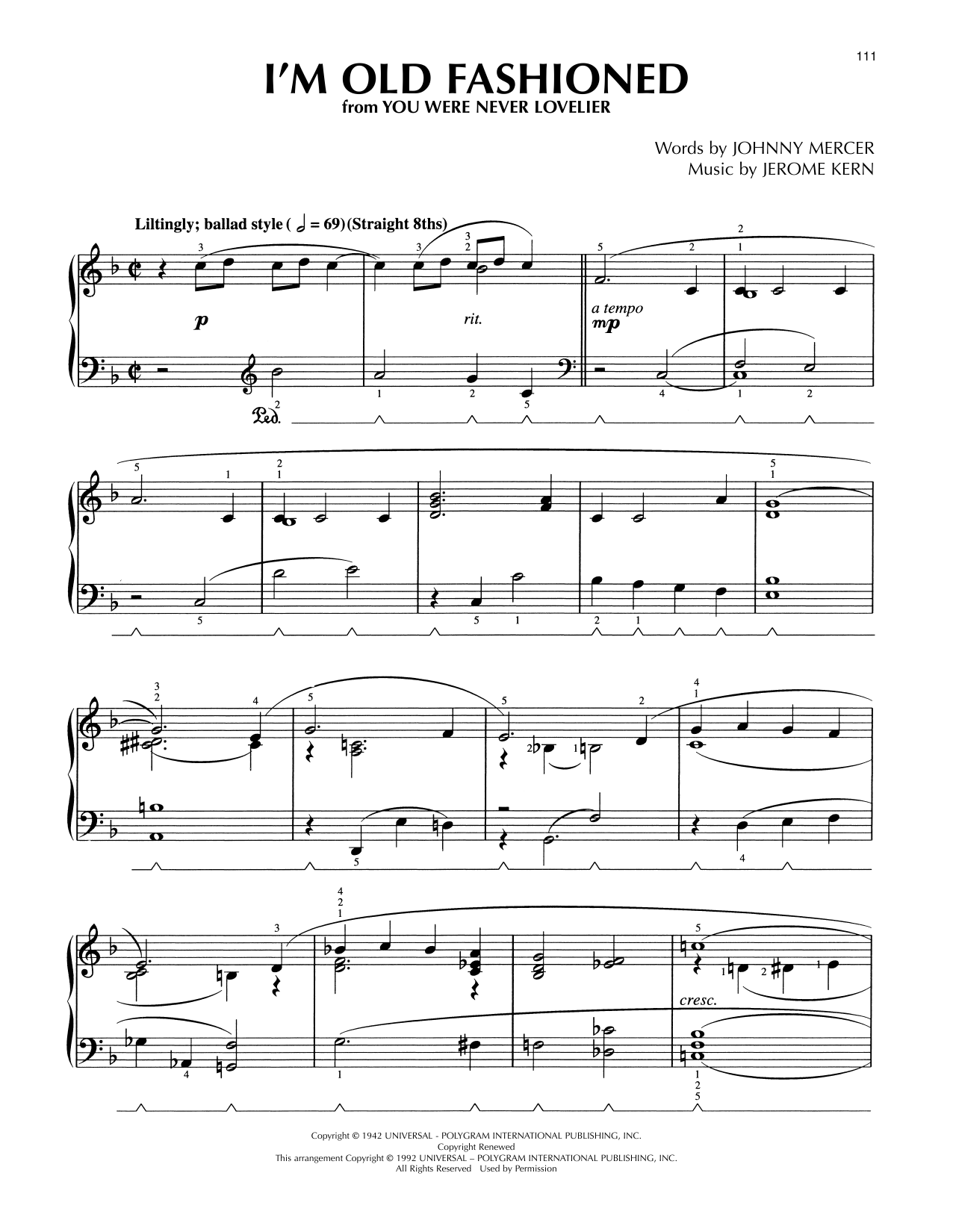Jerome Kern I'm Old Fashioned (from You Were Never Lovelier) (arr. Lee Evans) Sheet Music Notes & Chords for Piano Solo - Download or Print PDF