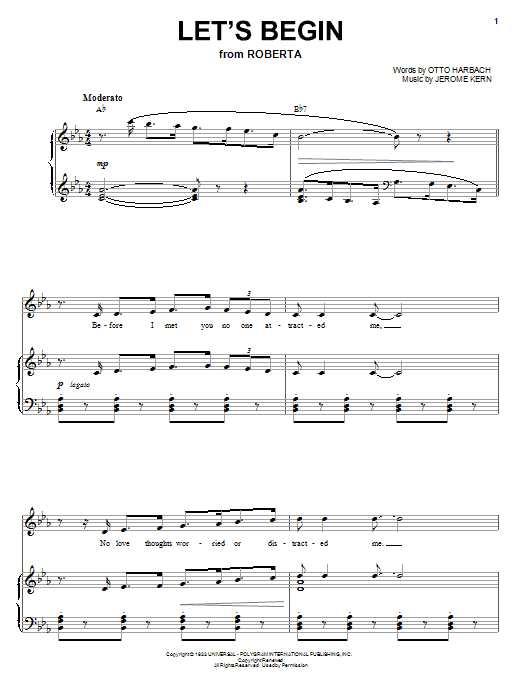 Jerome Kern Let's Begin Sheet Music Notes & Chords for Piano, Vocal & Guitar (Right-Hand Melody) - Download or Print PDF