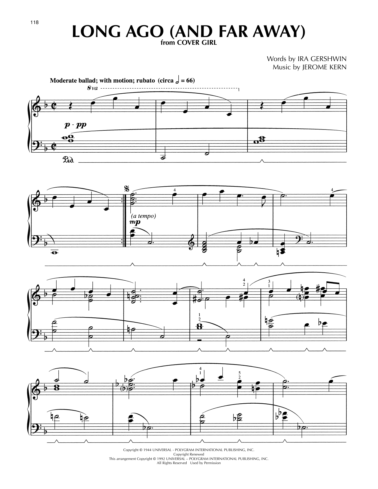 Jerome Kern Long Ago (And Far Away) (arr. Lee Evans) Sheet Music Notes & Chords for Piano Solo - Download or Print PDF