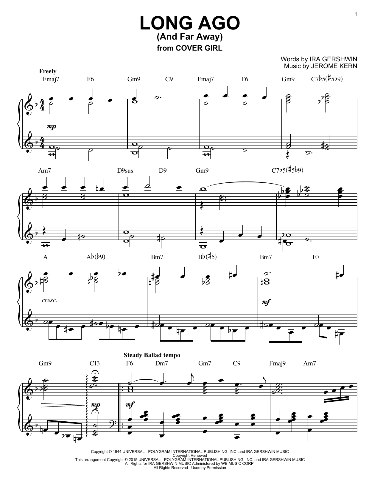 Jerome Kern Long Ago (And Far Away) [Jazz version] (arr. Brent Edstrom) Sheet Music Notes & Chords for Piano - Download or Print PDF