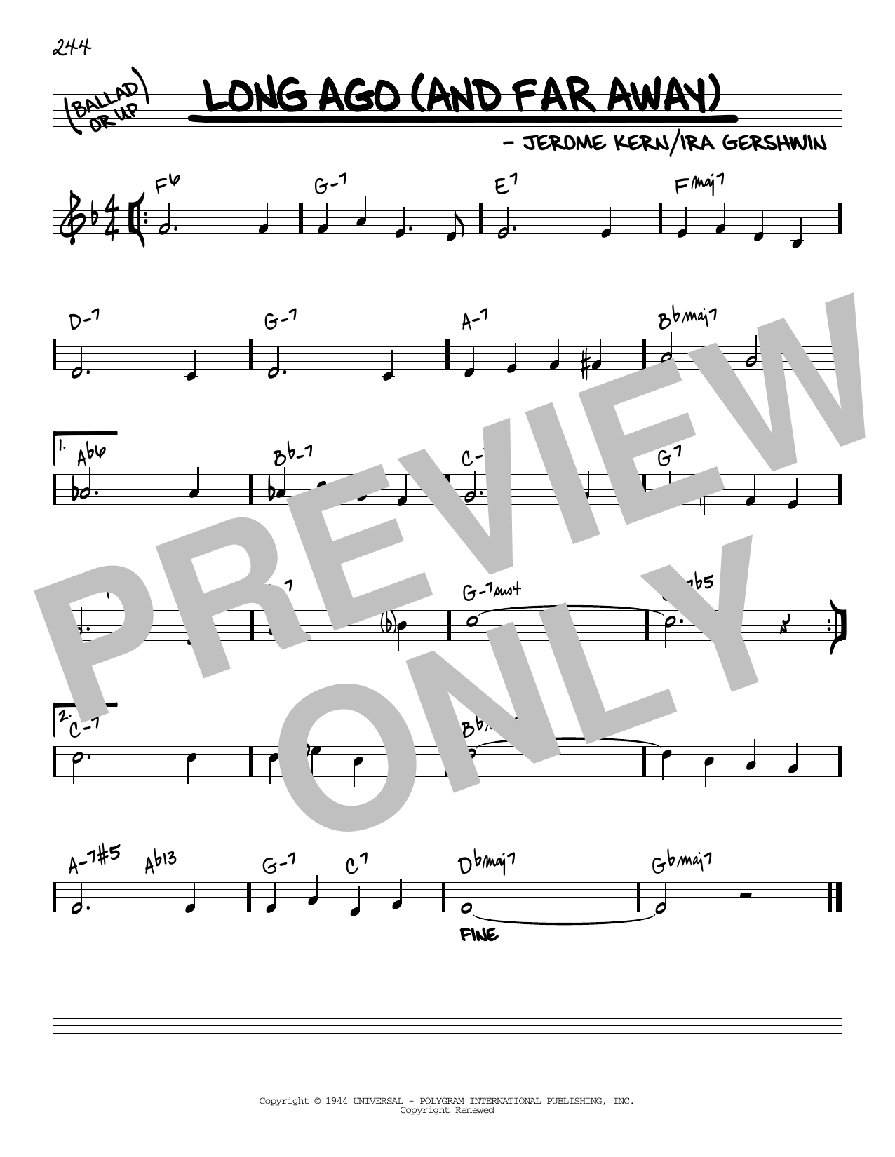 Jerome Kern Long Ago (And Far Away) [Reharmonized version] (arr. Jack Grassel) Sheet Music Notes & Chords for Real Book – Melody & Chords - Download or Print PDF