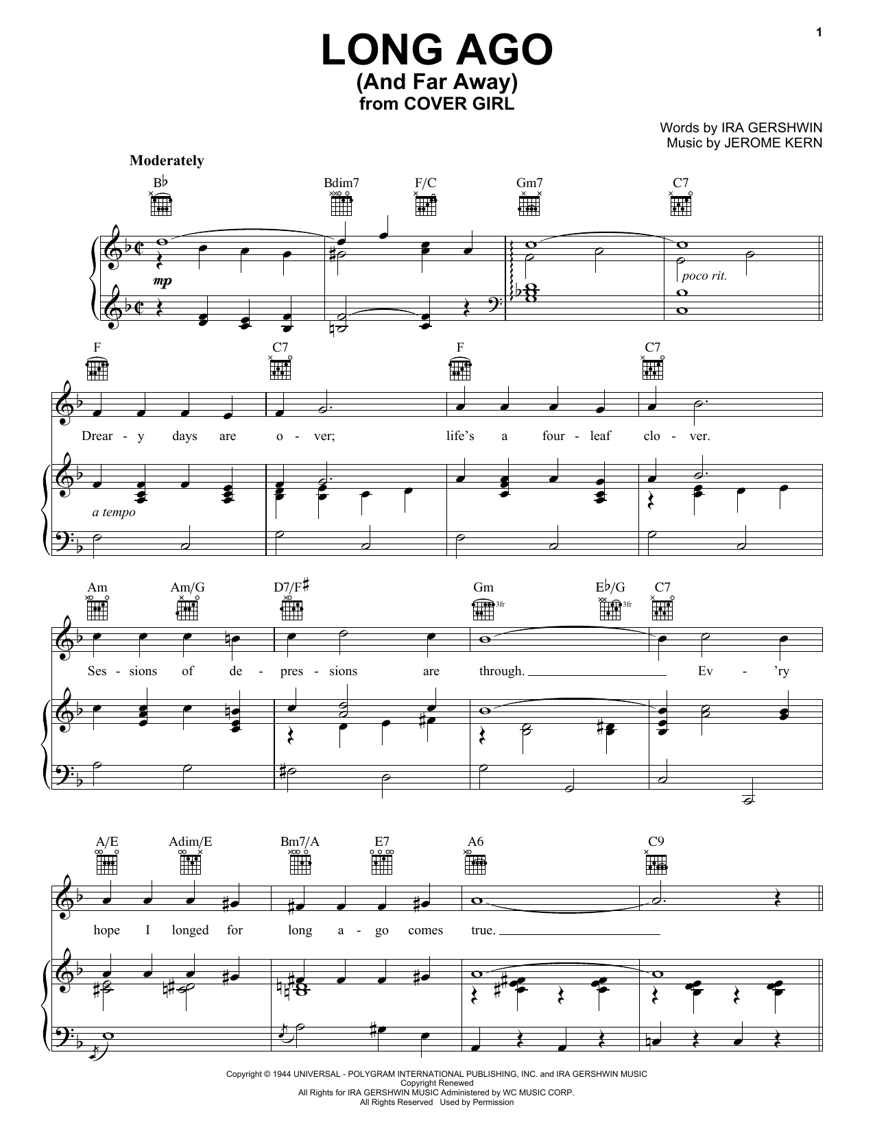 Jerome Kern Long Ago (And Far Away) Sheet Music Notes & Chords for Guitar Tab - Download or Print PDF