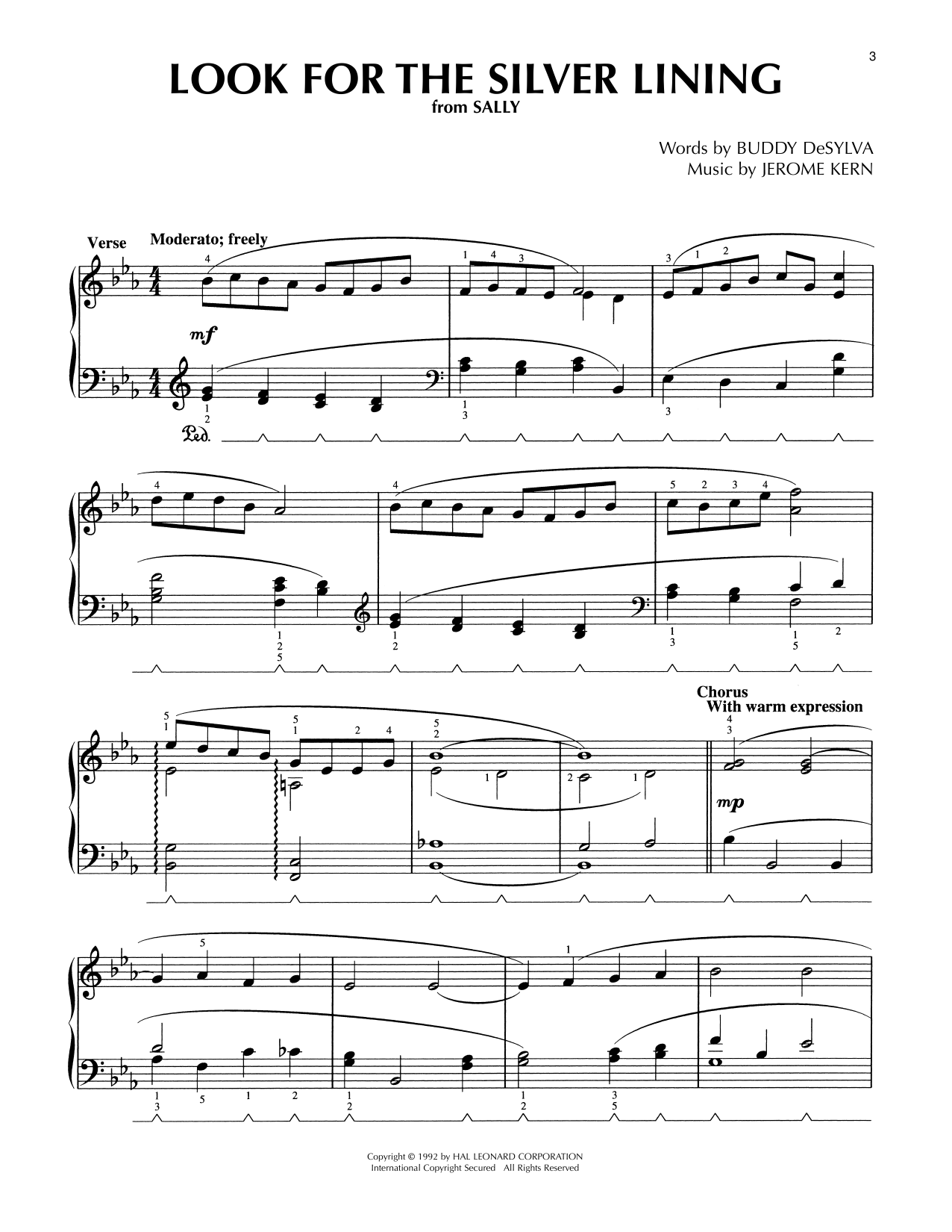 Jerome Kern Look For The Silver Lining (from Sally) (arr. Lee Evans) Sheet Music Notes & Chords for Piano Solo - Download or Print PDF