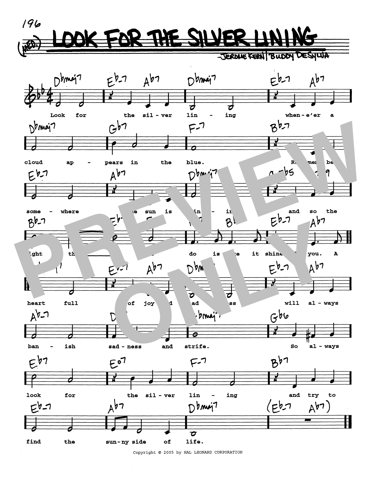 Jerome Kern Look For The Silver Lining (Low Voice) Sheet Music Notes & Chords for Real Book – Melody, Lyrics & Chords - Download or Print PDF