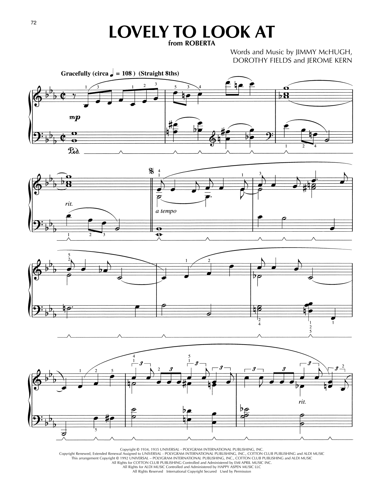 Jerome Kern Lovely To Look At (from Roberta) (arr. Lee Evans) Sheet Music Notes & Chords for Piano Solo - Download or Print PDF