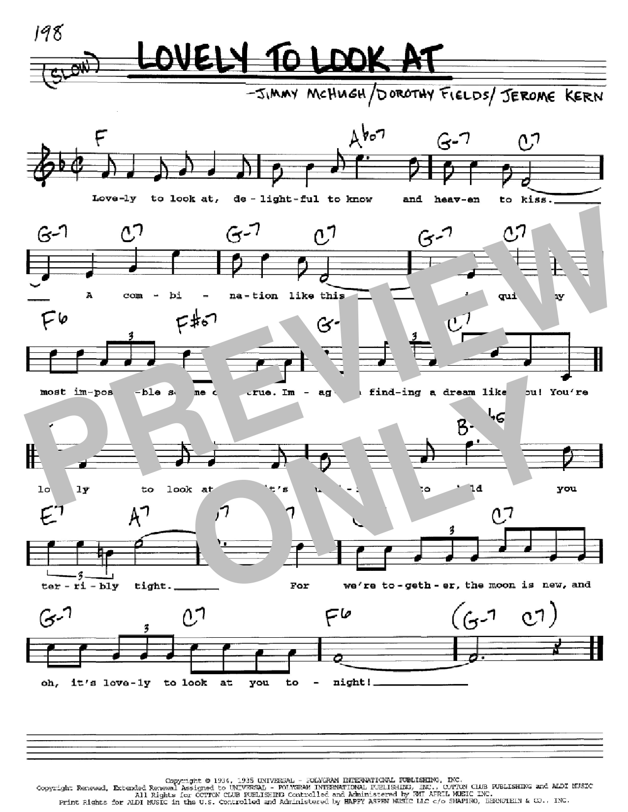 Jerome Kern Lovely To Look At Sheet Music Notes & Chords for Real Book – Melody & Chords - Download or Print PDF