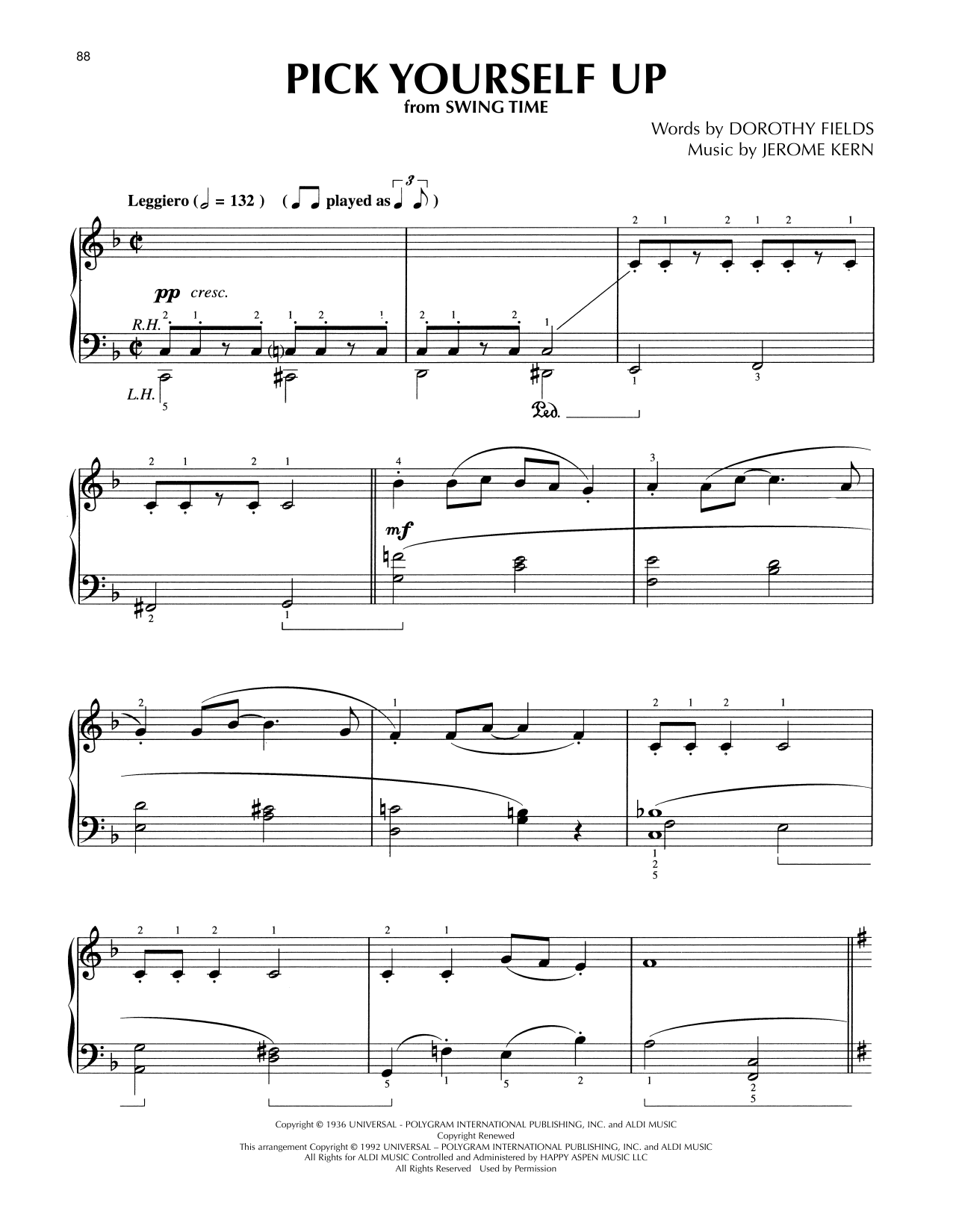 Jerome Kern Pick Yourself Up (from Swing Time) (arr. Lee Evans) Sheet Music Notes & Chords for Piano Solo - Download or Print PDF