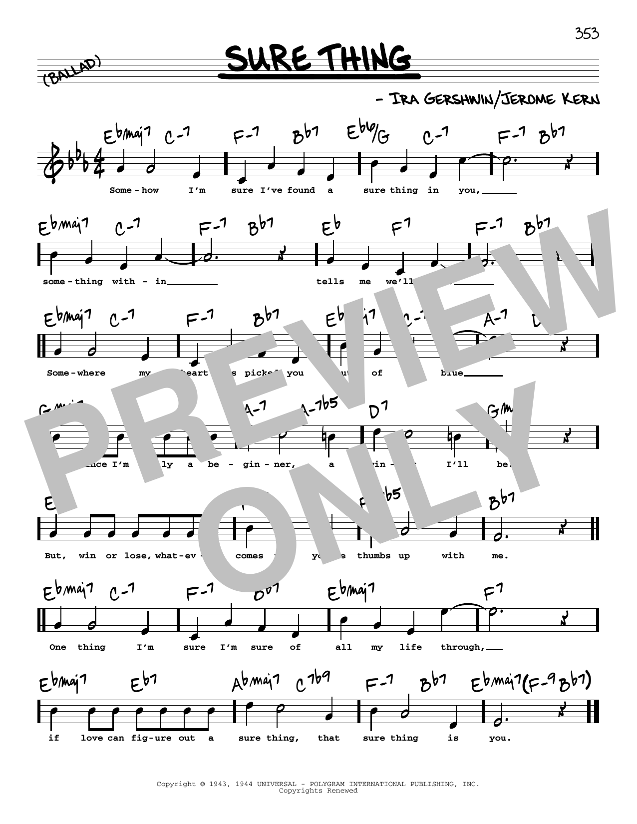Jerome Kern Sure Thing (High Voice) Sheet Music Notes & Chords for Real Book – Melody, Lyrics & Chords - Download or Print PDF