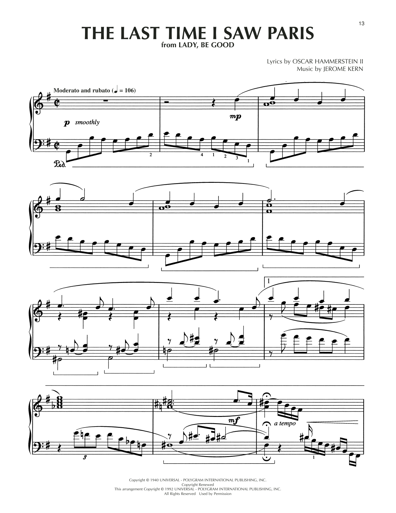Jerome Kern The Last Time I Saw Paris (arr. Dick Hyman) Sheet Music Notes & Chords for Piano Solo - Download or Print PDF