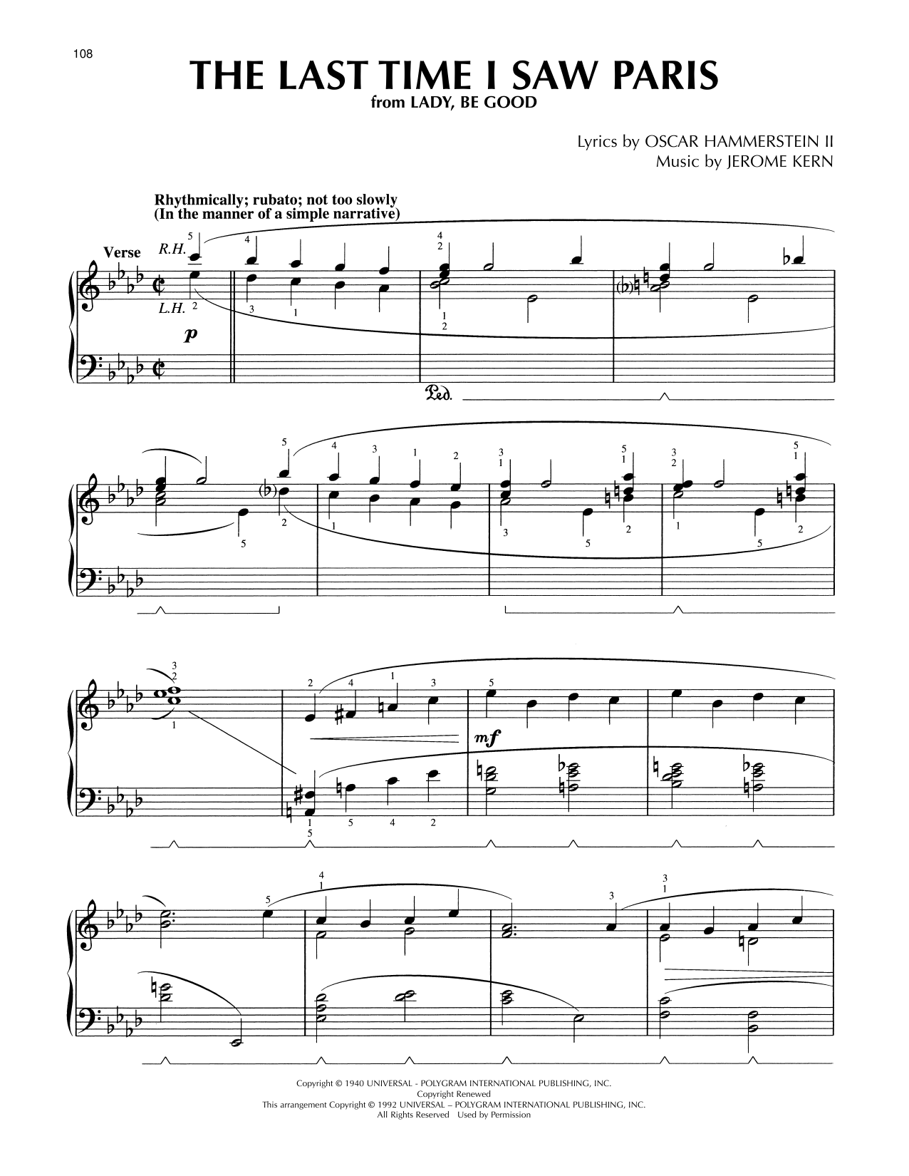 Jerome Kern The Last Time I Saw Paris (arr. Lee Evans) Sheet Music Notes & Chords for Piano Solo - Download or Print PDF