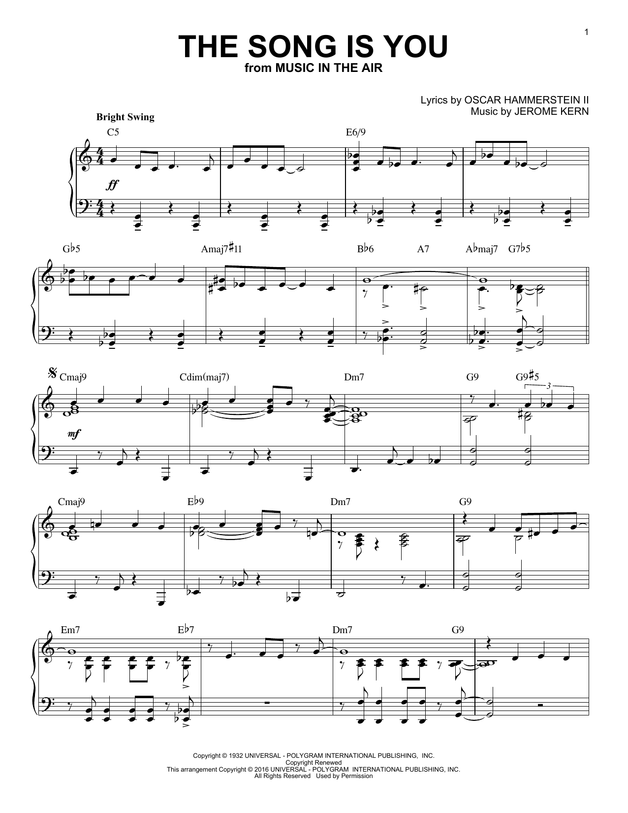 Jerome Kern The Song Is You (arr. Brent Edstrom) Sheet Music Notes & Chords for Piano - Download or Print PDF