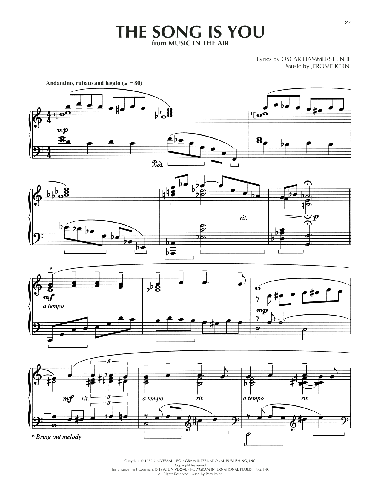 Jerome Kern The Song Is You (arr. Dick Hyman) Sheet Music Notes & Chords for Piano Solo - Download or Print PDF