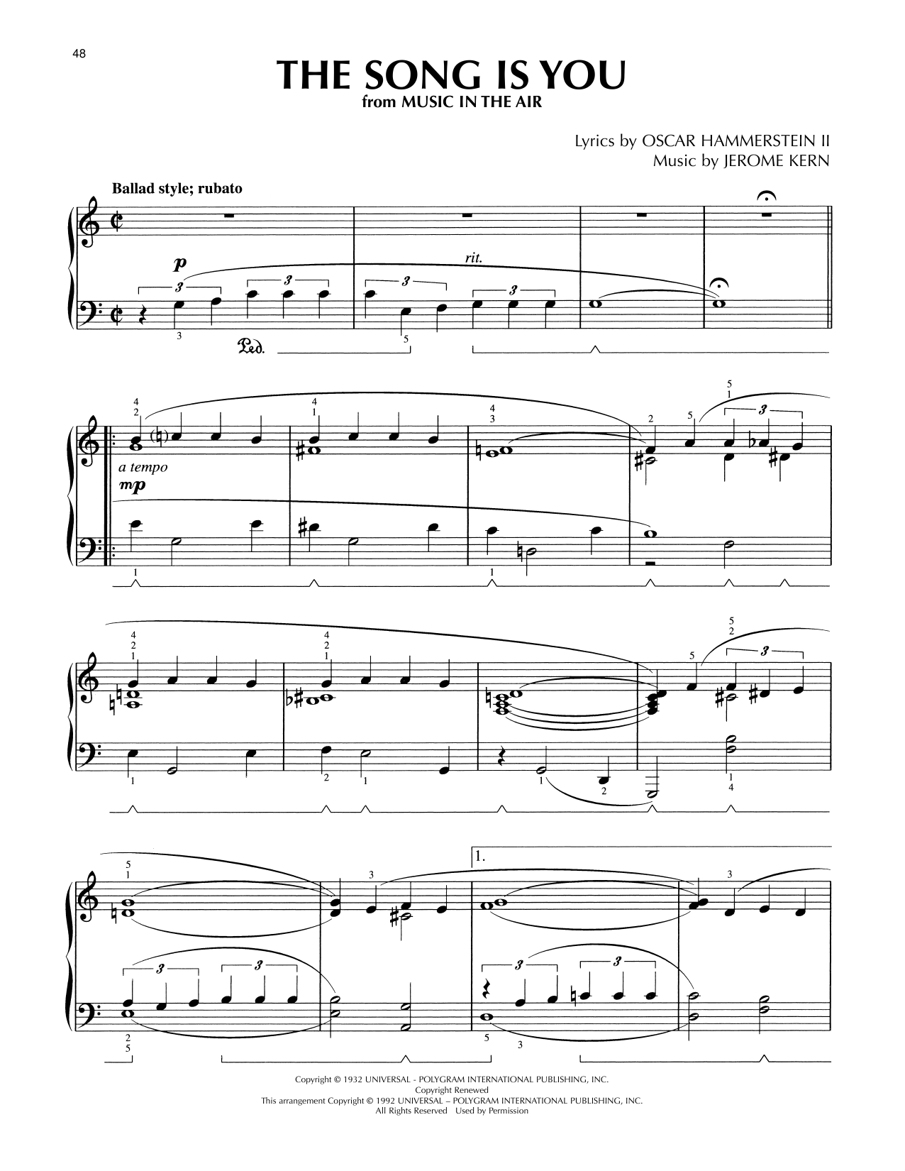 Jerome Kern The Song Is You (arr. Lee Evans) Sheet Music Notes & Chords for Piano Solo - Download or Print PDF
