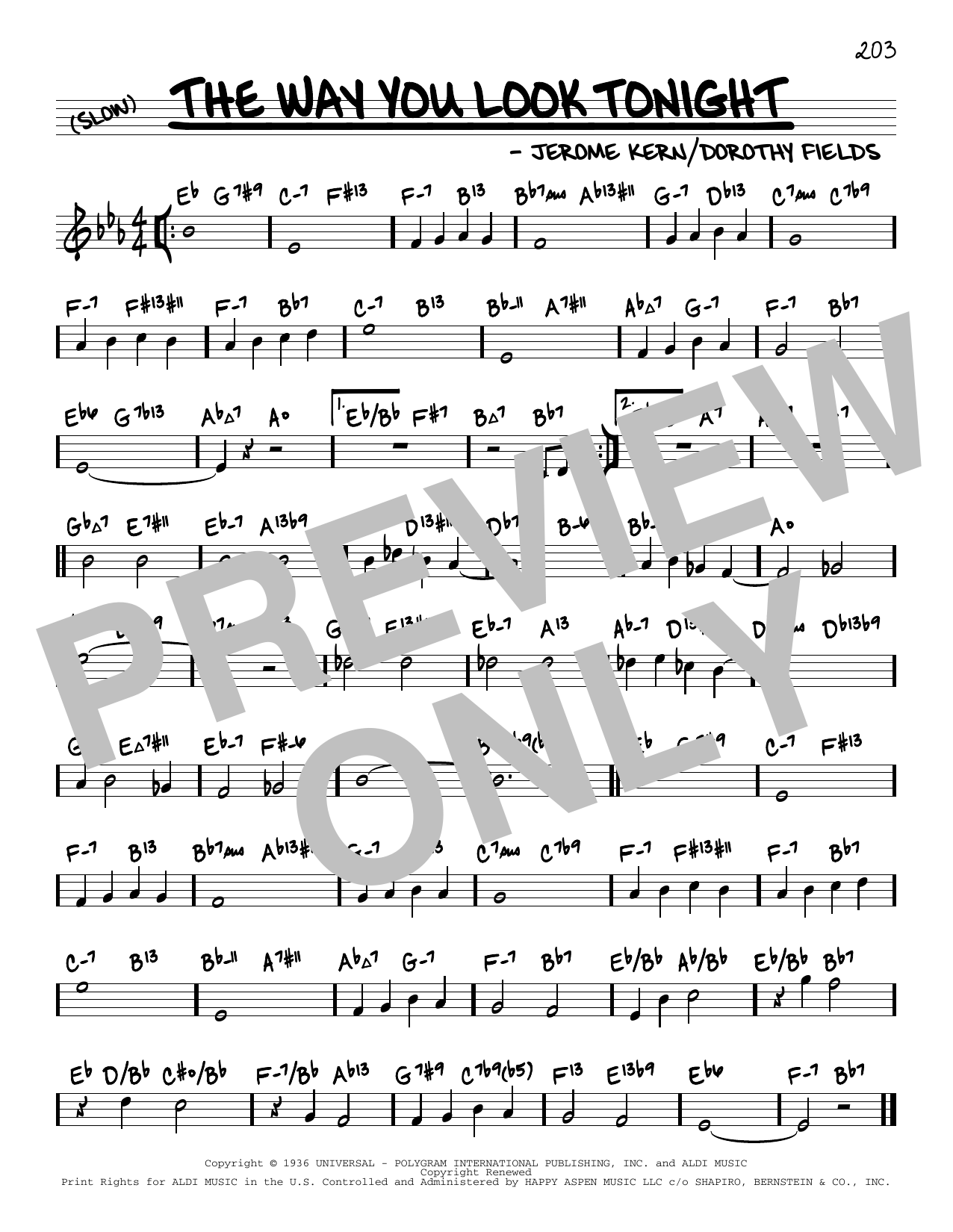 Jerome Kern The Way You Look Tonight (arr. David Hazeltine) Sheet Music Notes & Chords for Real Book – Enhanced Chords - Download or Print PDF