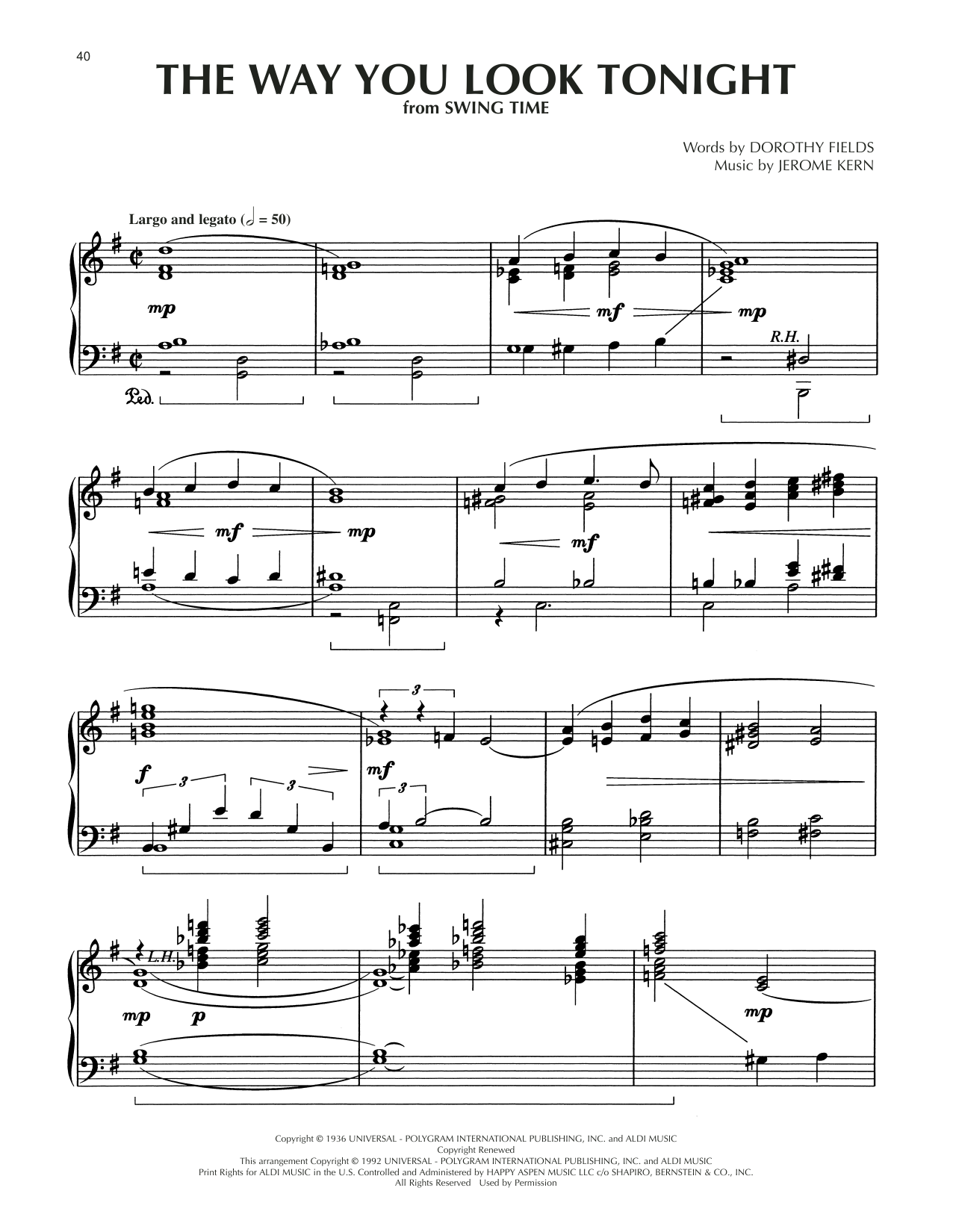 Jerome Kern The Way You Look Tonight (arr. Dick Hyman) Sheet Music Notes & Chords for Piano Solo - Download or Print PDF