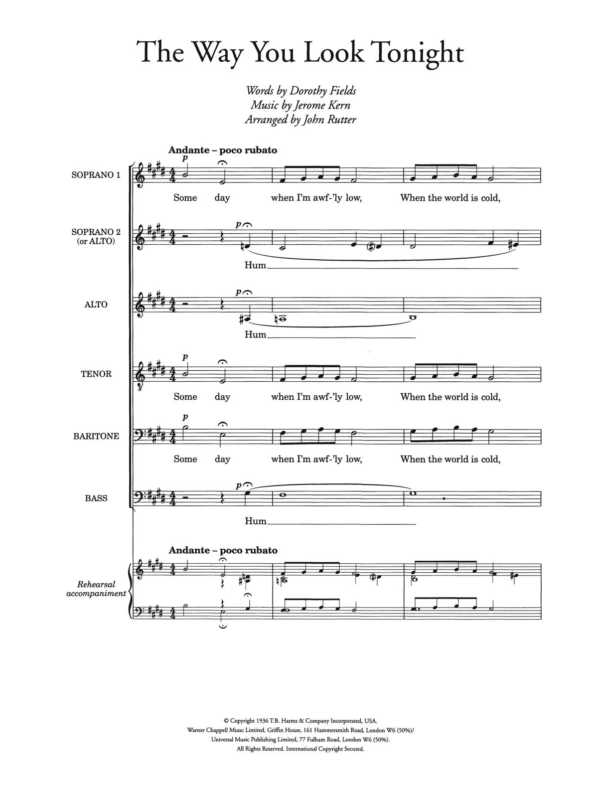 Jerome Kern The Way You Look Tonight (arr. John Rutter) Sheet Music Notes & Chords for Piano, Vocal & Guitar - Download or Print PDF