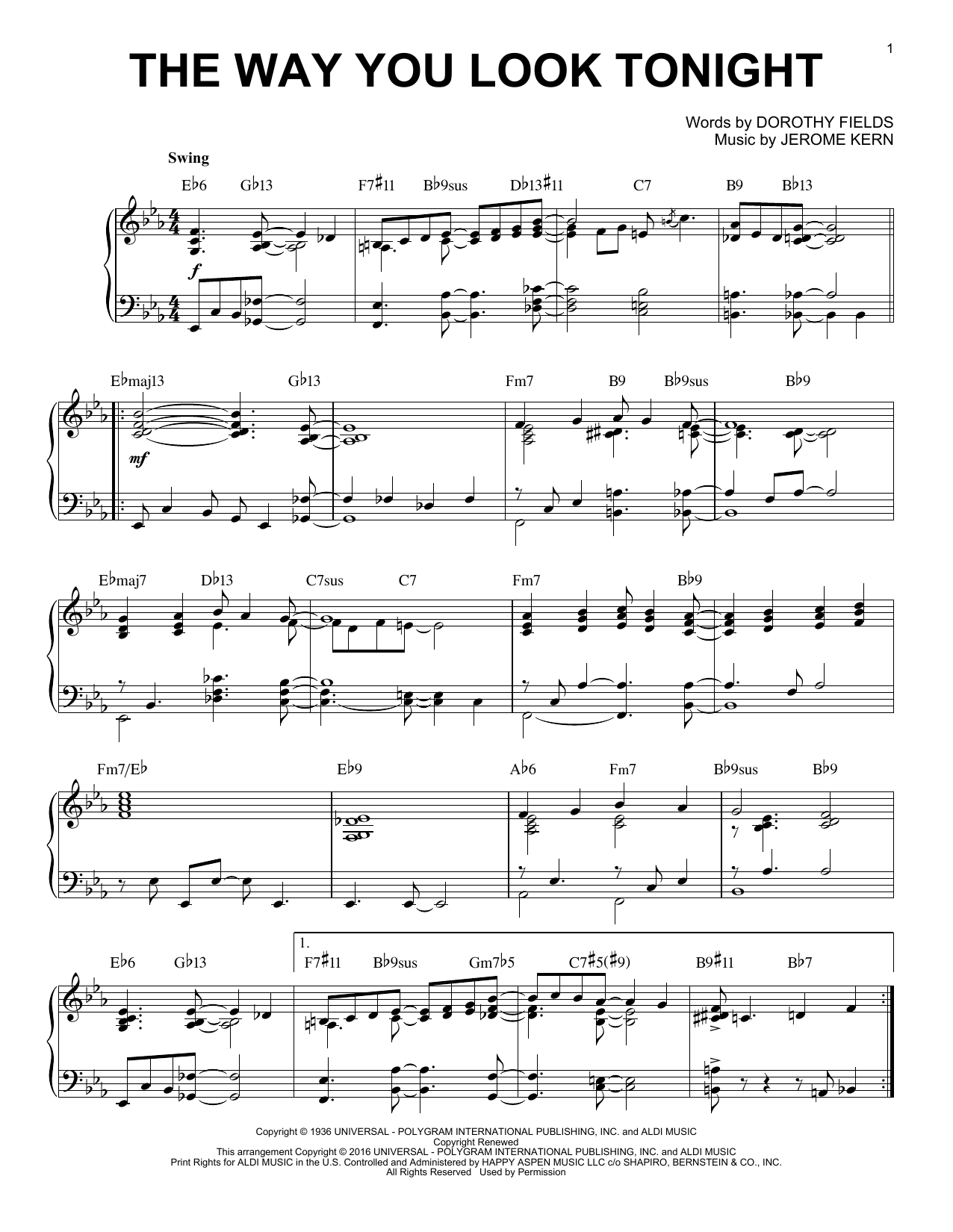 Jerome Kern The Way You Look Tonight [Jazz version] (arr. Brent Edstrom) Sheet Music Notes & Chords for Piano - Download or Print PDF