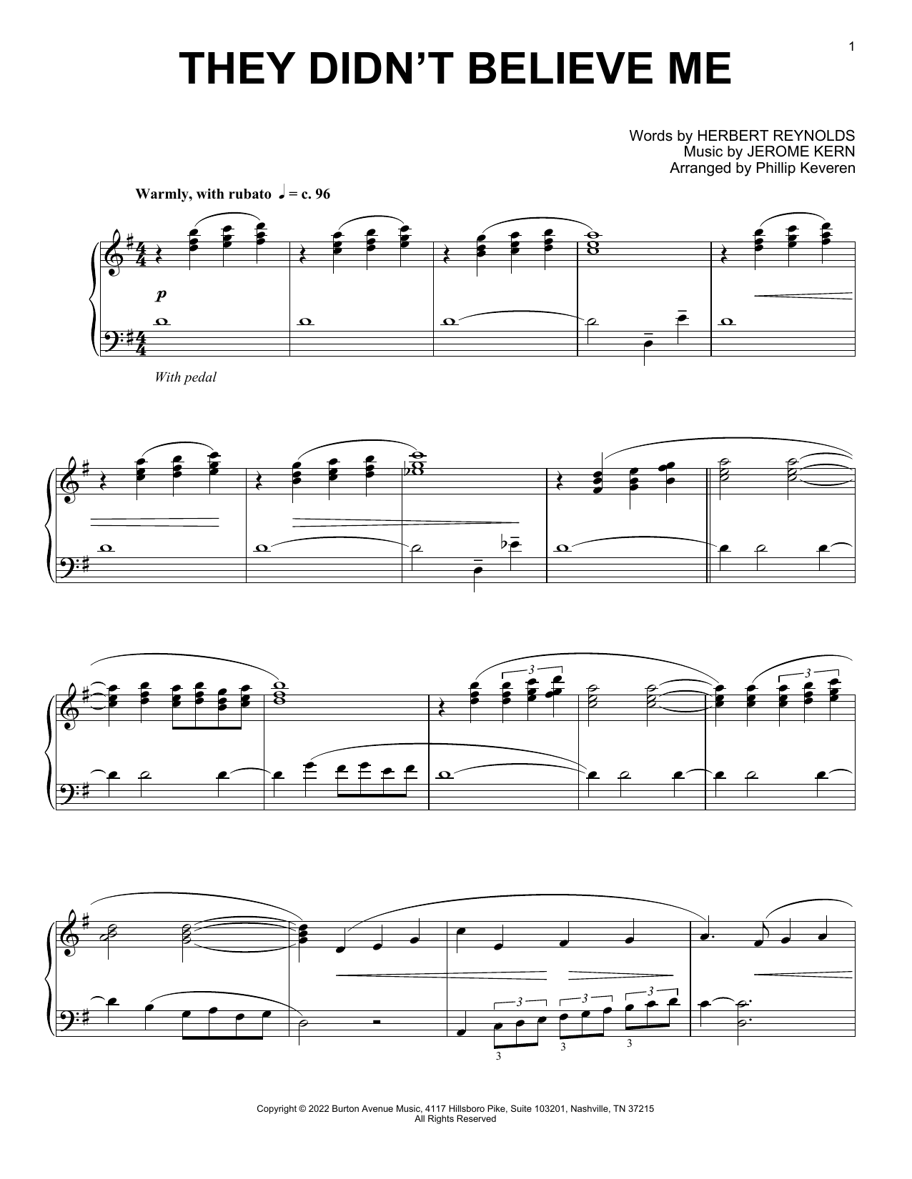Jerome Kern They Didn't Believe Me (arr. Phillip Keveren) Sheet Music Notes & Chords for Piano Solo - Download or Print PDF