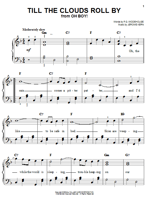 Jerome Kern Till The Clouds Roll By Sheet Music Notes & Chords for Piano, Vocal & Guitar (Right-Hand Melody) - Download or Print PDF