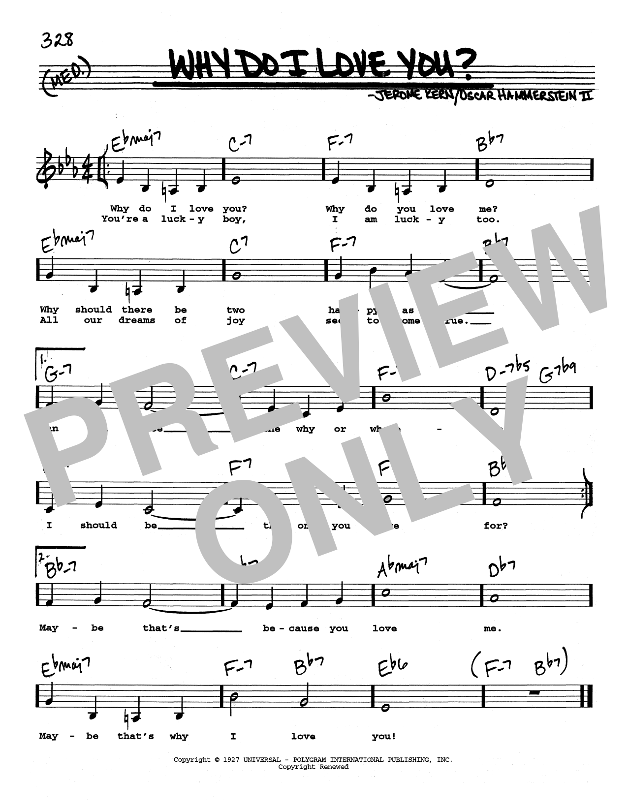 Jerome Kern Why Do I Love You? (Low Voice) Sheet Music Notes & Chords for Real Book – Melody, Lyrics & Chords - Download or Print PDF