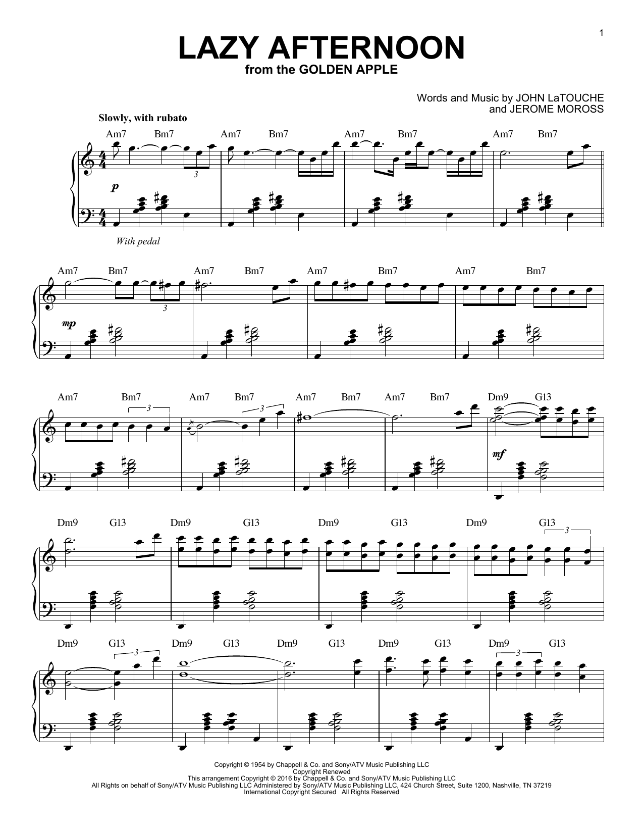 Jerome Moross Lazy Afternoon [Jazz version] (arr. Brent Edstrom) Sheet Music Notes & Chords for Piano - Download or Print PDF