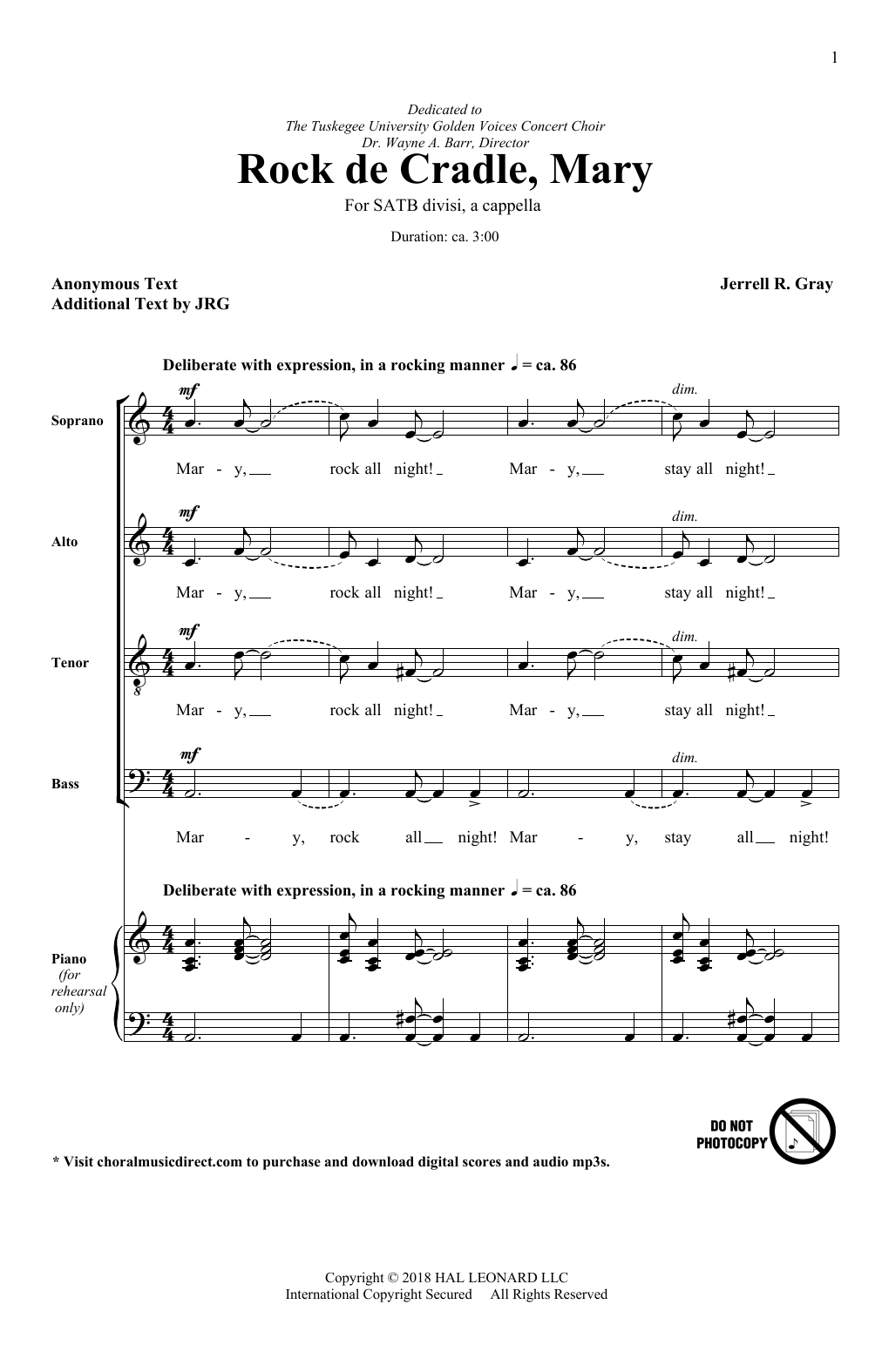 Jerrell Gray Rock De Cradle Mary Sheet Music Notes & Chords for SATB Choir - Download or Print PDF