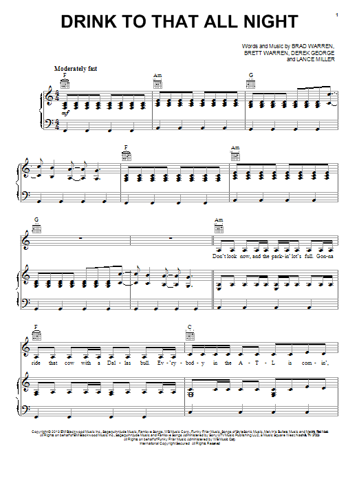 Jerrod Niemann Drink To That All Night Sheet Music Notes & Chords for Piano, Vocal & Guitar (Right-Hand Melody) - Download or Print PDF