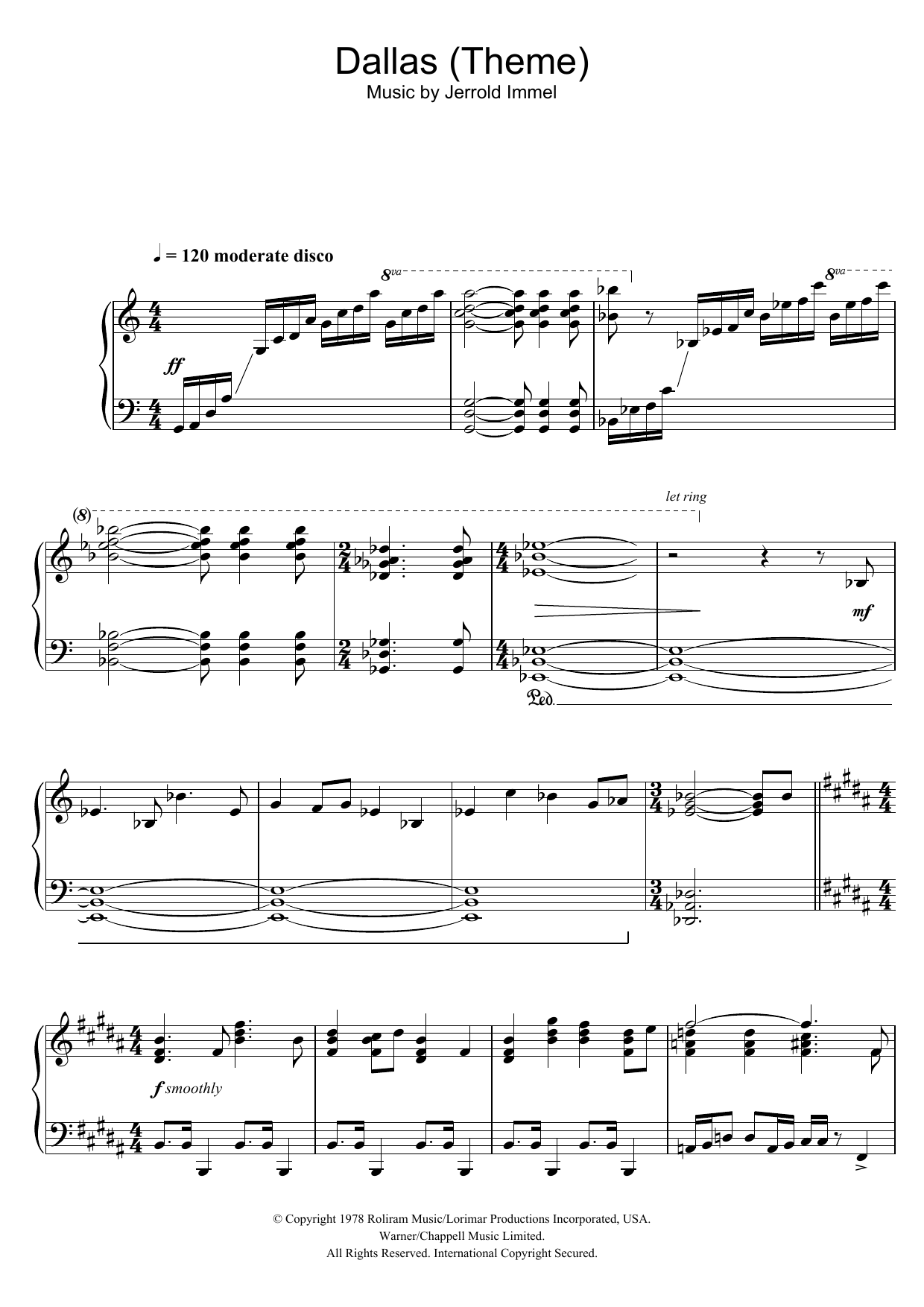 Jerrold Immel Dallas (Theme) Sheet Music Notes & Chords for Piano - Download or Print PDF