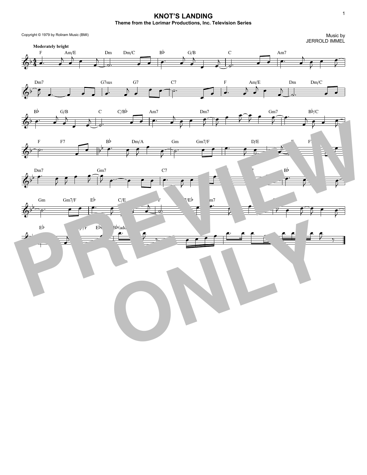 Jerrold Immel Knot's Landing Sheet Music Notes & Chords for Lead Sheet / Fake Book - Download or Print PDF