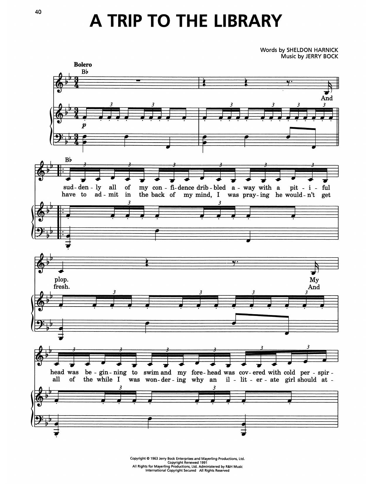 Jerry Bock A Trip To The Library (from She Loves Me) Sheet Music Notes & Chords for Piano & Vocal - Download or Print PDF