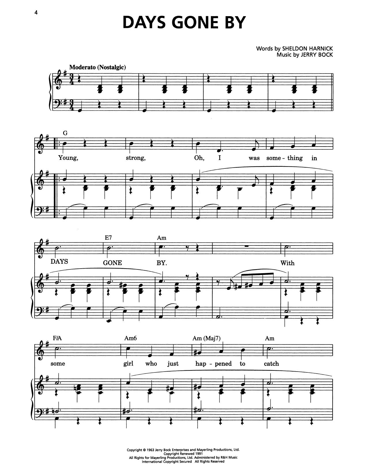 Jerry Bock Days Gone By (from She Loves Me) Sheet Music Notes & Chords for Piano & Vocal - Download or Print PDF