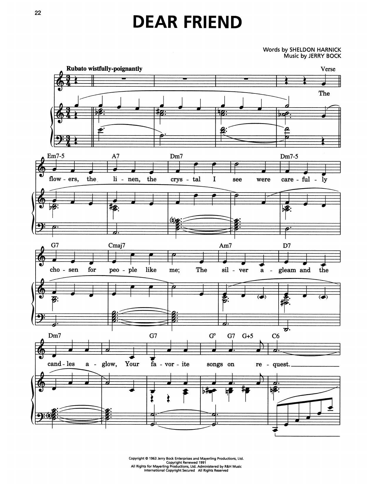 Jerry Bock Dear Friend (from She Loves Me) Sheet Music Notes & Chords for Piano & Vocal - Download or Print PDF