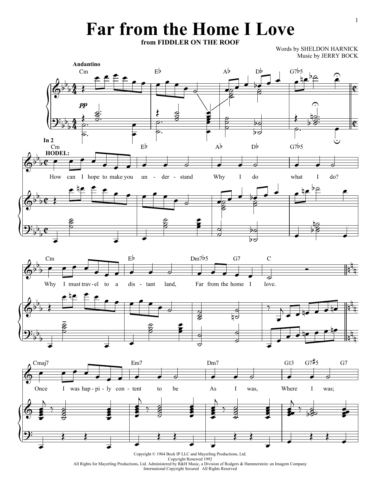 Jerry Bock Far From The Home I Love Sheet Music Notes & Chords for Piano & Vocal - Download or Print PDF