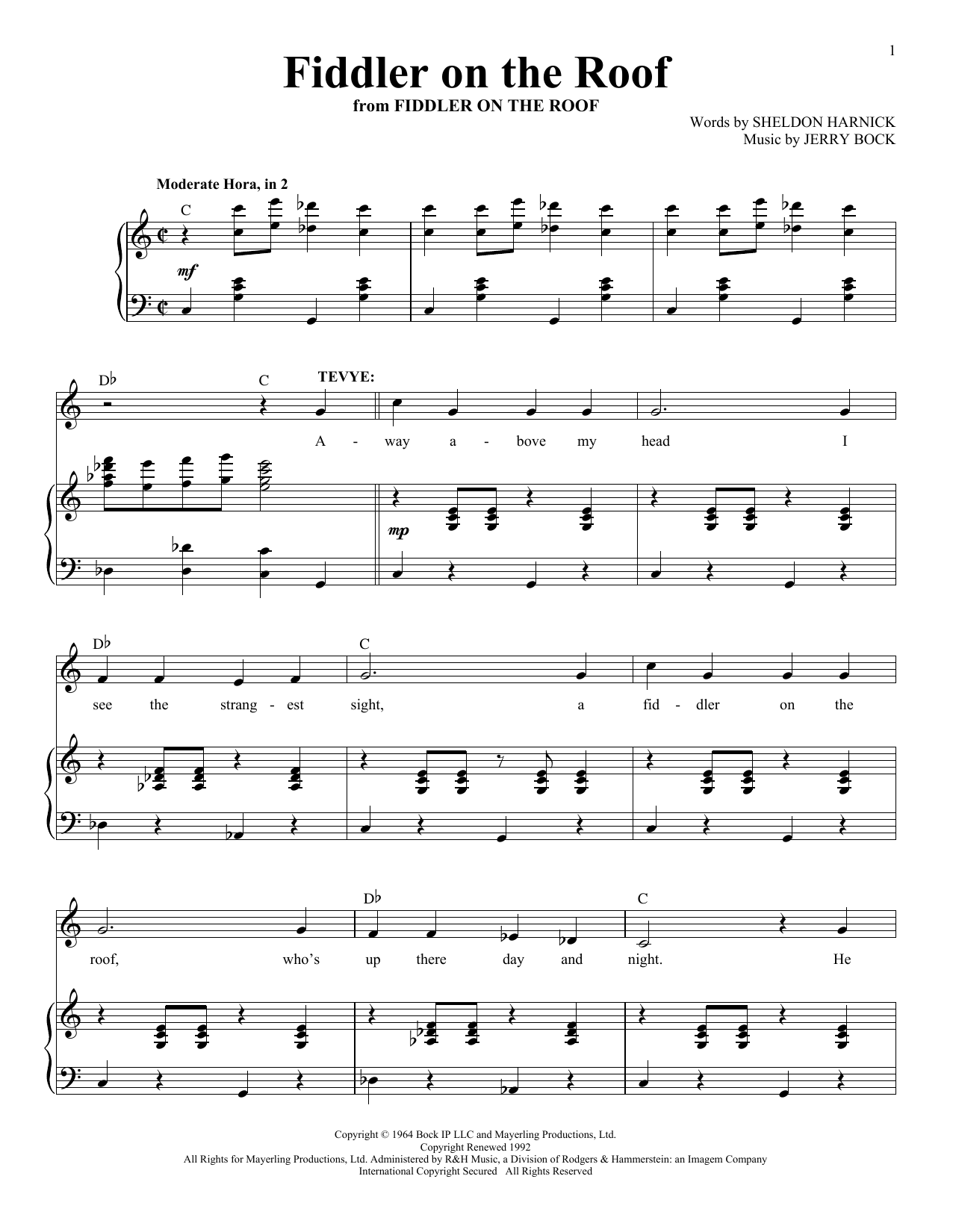 Jerry Bock Fiddler On The Roof Sheet Music Notes & Chords for Piano & Vocal - Download or Print PDF
