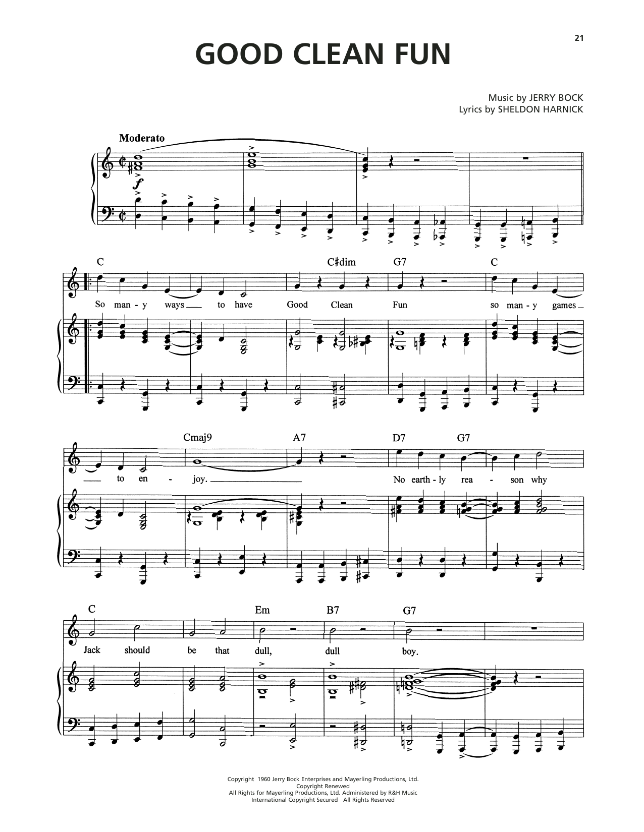 Jerry Bock Good Clean Fun (from Tenderloin) Sheet Music Notes & Chords for Piano, Vocal & Guitar Chords (Right-Hand Melody) - Download or Print PDF