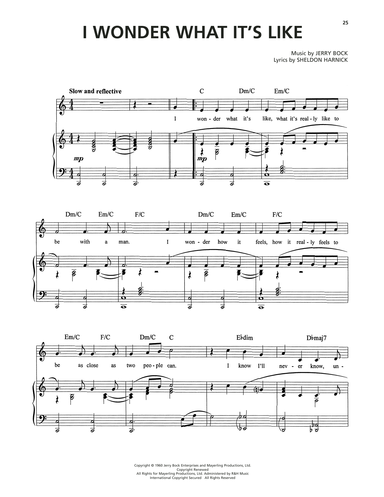 Jerry Bock I Wonder What It's Like (from Tenderloin) Sheet Music Notes & Chords for Piano, Vocal & Guitar Chords (Right-Hand Melody) - Download or Print PDF