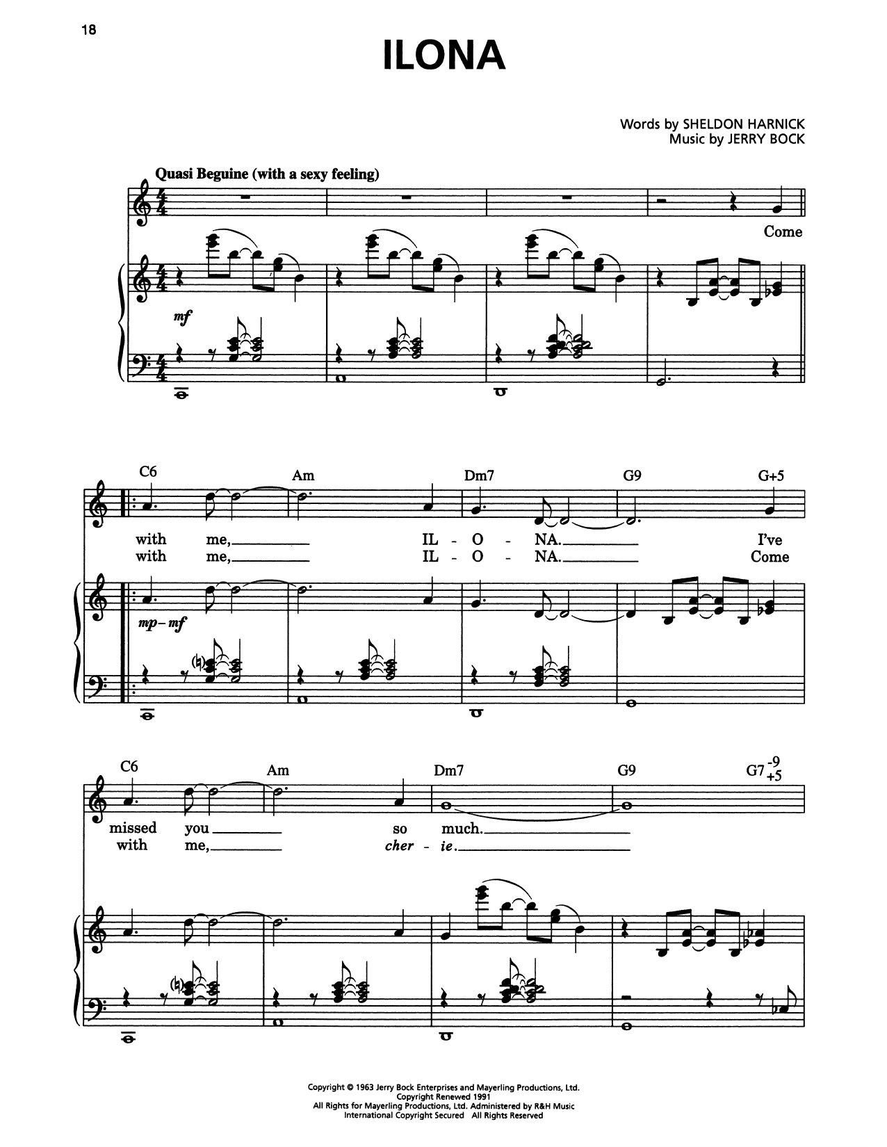 Jerry Bock Ilona (from She Loves Me) Sheet Music Notes & Chords for Piano & Vocal - Download or Print PDF