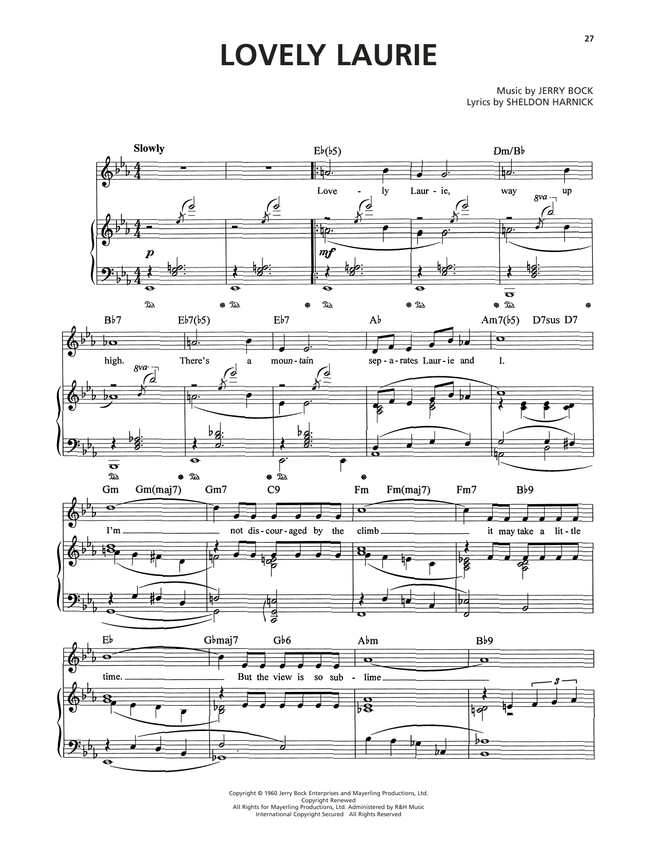 Jerry Bock Lovely Laurie (from Tenderloin) Sheet Music Notes & Chords for Piano, Vocal & Guitar Chords (Right-Hand Melody) - Download or Print PDF