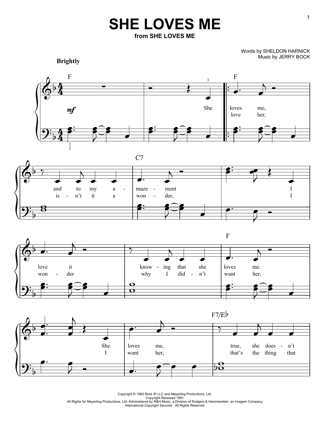 Jerry Bock She Loves Me Sheet Music Notes & Chords for Lead Sheet / Fake Book - Download or Print PDF