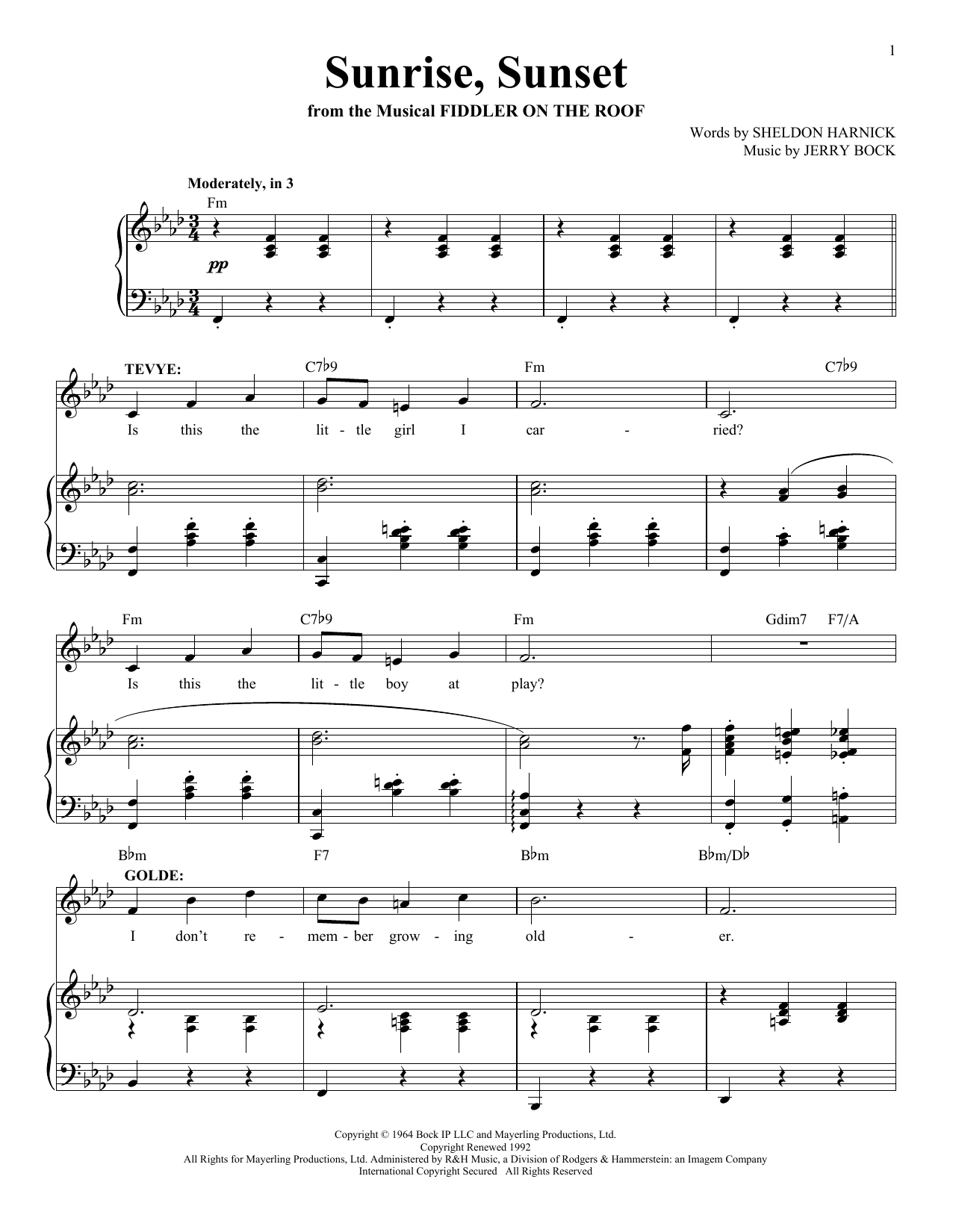 Jerry Bock Sunrise, Sunset Sheet Music Notes & Chords for Violin - Download or Print PDF